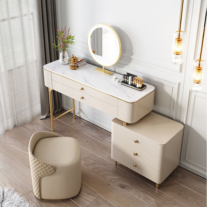 White Rock Sheet Top Gold Metal Base Glam Style 2/5 Drawers Dresser