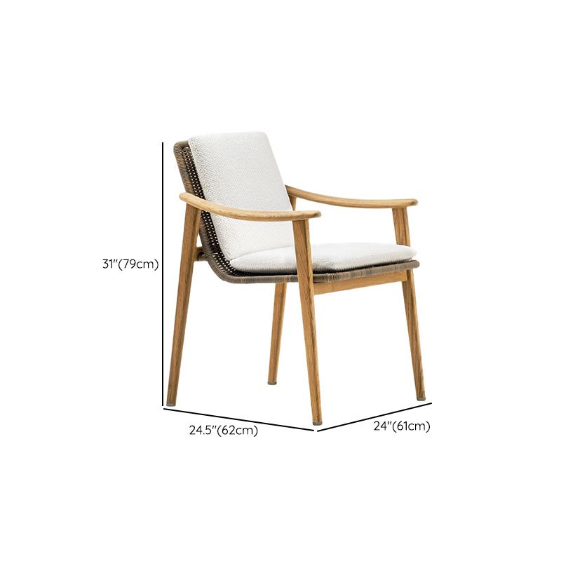 Contemporary Patio Dining Armchair with Water Repellent Finish Cushion in White