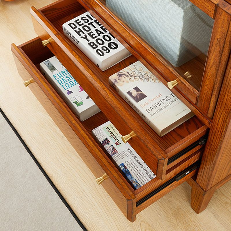 Modern Style Closed Back Bookshelf Wooden Standard Bookcase with Drawers