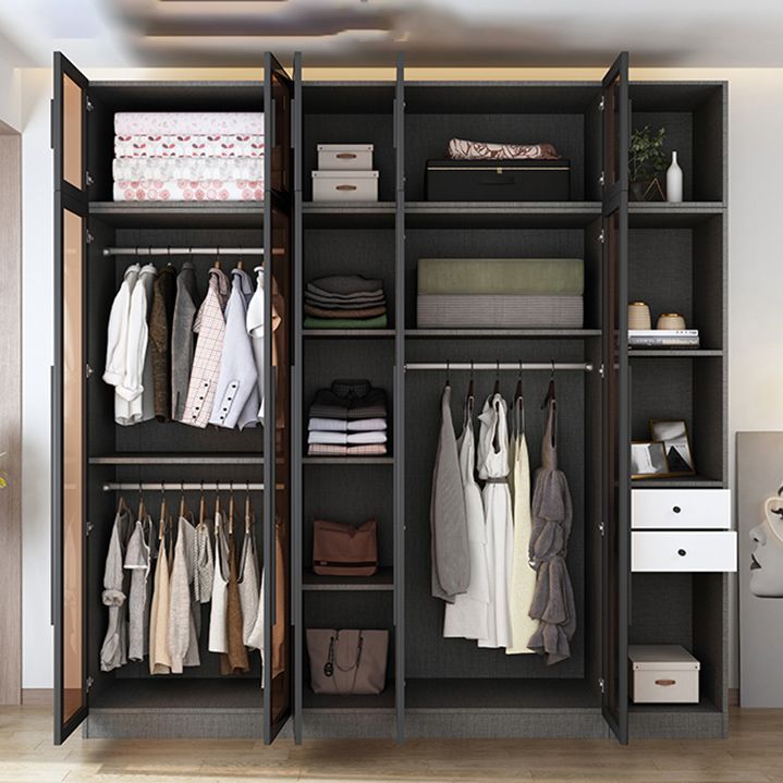 Modern Wardrobe Cabinet Glass and Engineered Wood Wardrobe Closet