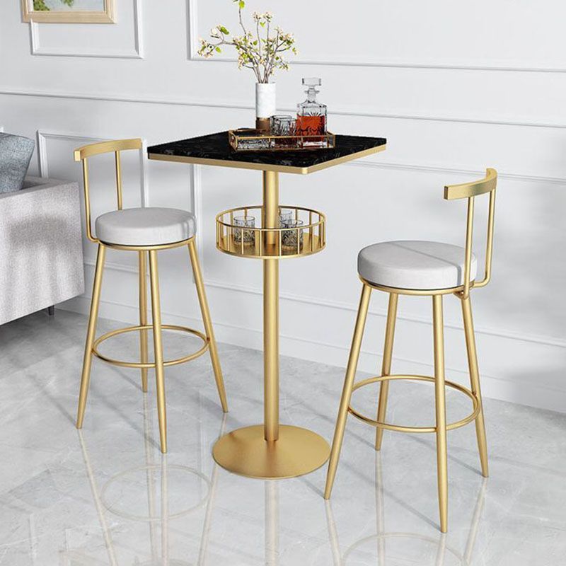 Marble Indoor Glam Bar Dining Table Iron Bistro Table with Single Pedestal