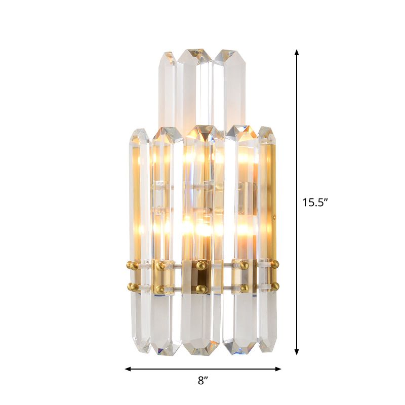 2 Tiers Clear Crystal Prism Wall Light Contemporary 2 Heads Gold Wall Sconce for Restaurant
