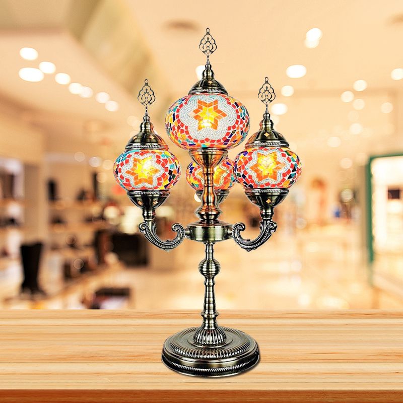 Stained Glass Candelabra Task Lamp Traditional 4 Lights Bedside Nightstand Lamp in Yellow/Orange/Blue