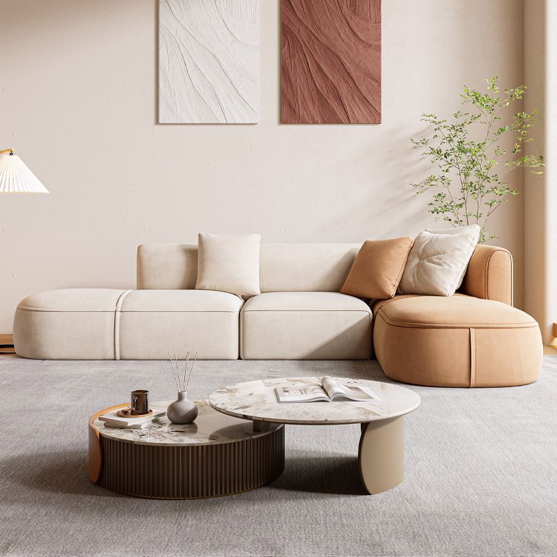 Minimalist 27.6-In H Sofa and Chaise Brown & Beige Sofa with One Side Arm
