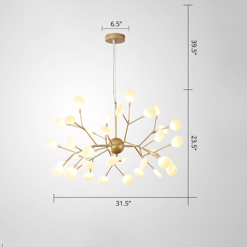 Acrylic Leaf Hanging Chandelier Designer Gold Finish Pendant Ceiling Light for Bedroom
