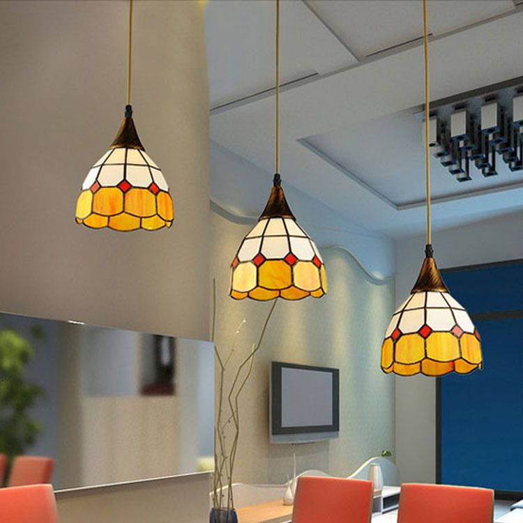 Glass Bowl Shape Hanging Lights Tiffany Style Hanging Mount Fixture for Restaurant