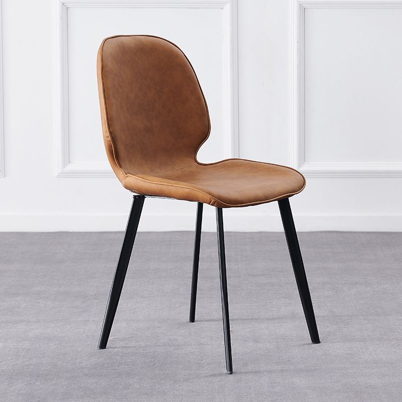 Modern Style Chair Faux Leather and Metal Dining Side Chair for Home