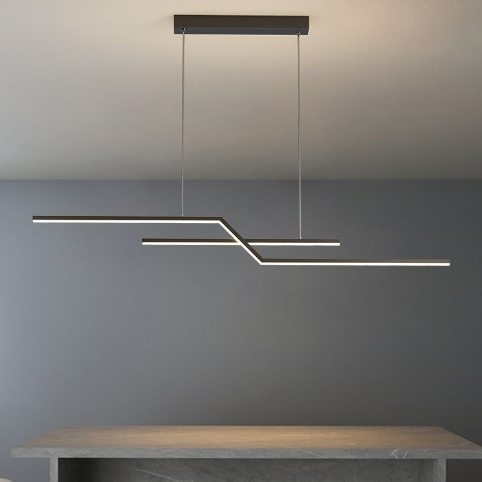 Modern Simplicity LED Island Light Linear 2-Light Hanging Lamp for Dining Room