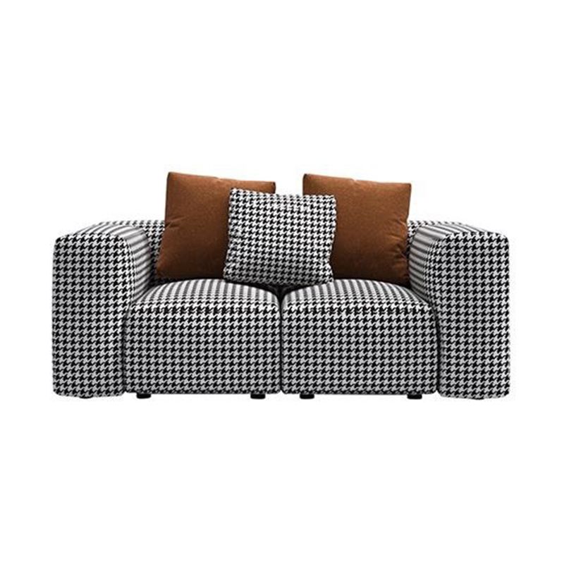 Fabric Modern Houndstooth Pattern Sofa Tuxedo Arm Sofa with Pillows