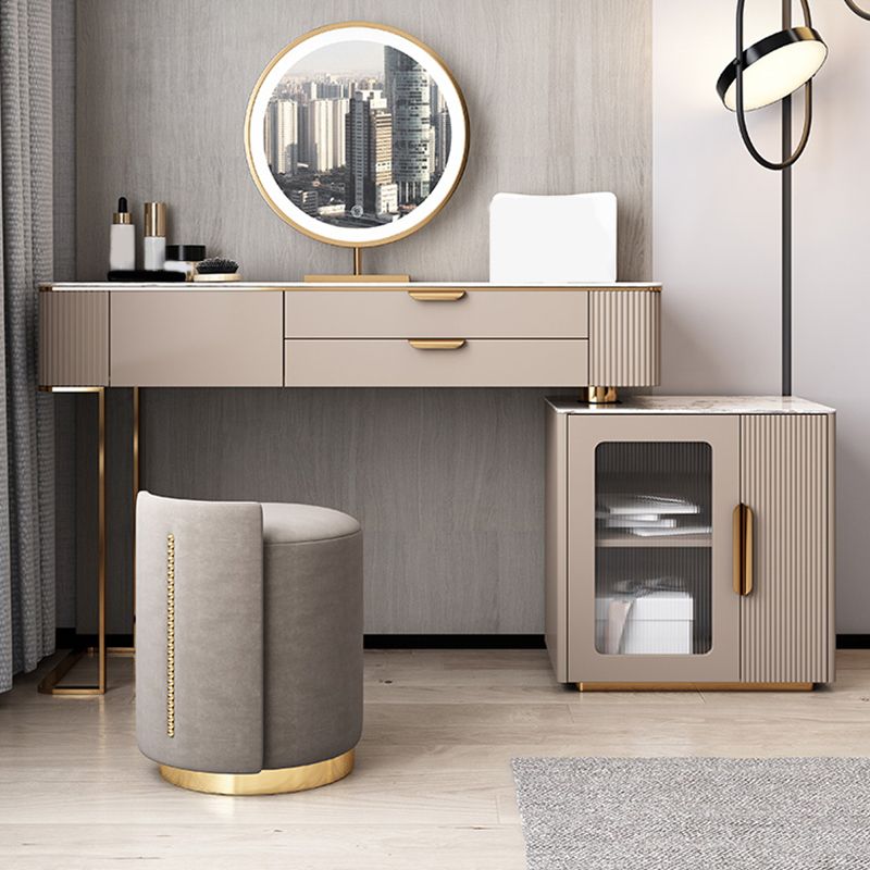 Glam Solid Wood Vanity Makeup Table Set Slate Top Dressing Table