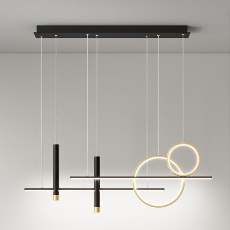 Silica Gel LED Linear Island Pendant Light in Modern Luxury Style Wrought Iron Ceiling Fixture for Dining Room