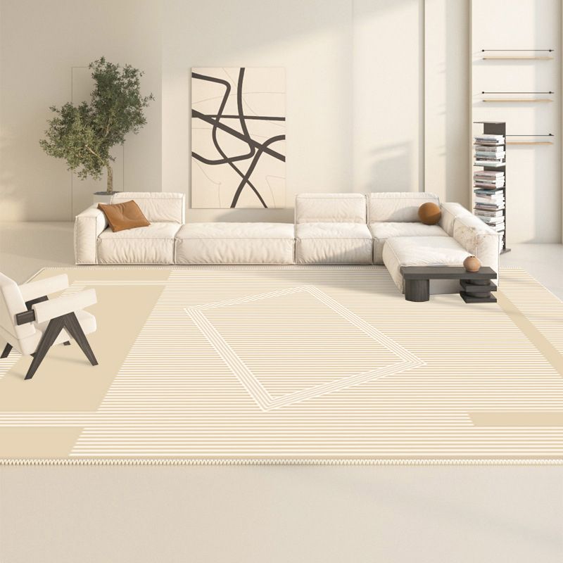 Polyster Rectangle Area Rug Living Room Banded Pattern Non-Slip Backing Modern