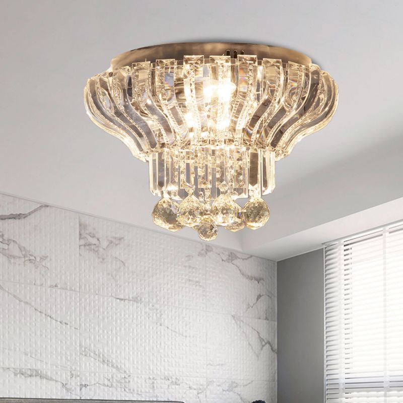 Flared LED Flush Mount Light Minimalist Clear Crystal Close to Ceiling Lighting for Bedroom