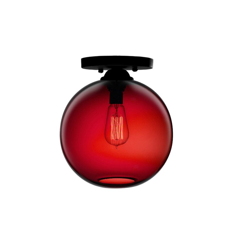Globe Shade Semi Flush Salle à manger Rouge/Marron/Bleu Verre Style Industriel 1/2 Lumière Plafonnier Noir