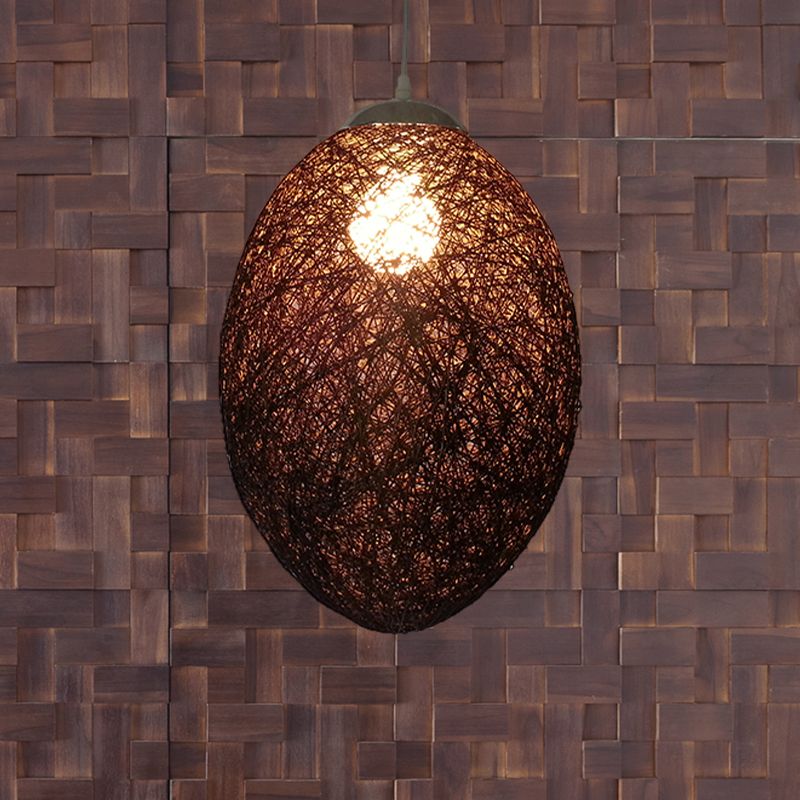 Rattan tejido tejido de iluminación colgante de asia estilo 1 cabeza de techo lámpara de suspensión en marrón/café