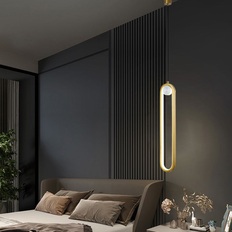 Metal Oblong Hanging Ceiling Light Modern Style LED Ceiling Pendant Light for Bedroom