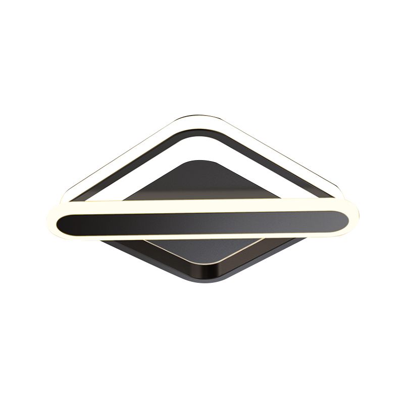 Rhombus-Oblong Foyer Flush Light Iron Modernism LED Ceiling Mounted Lighting Fixture in Black/Gold/White