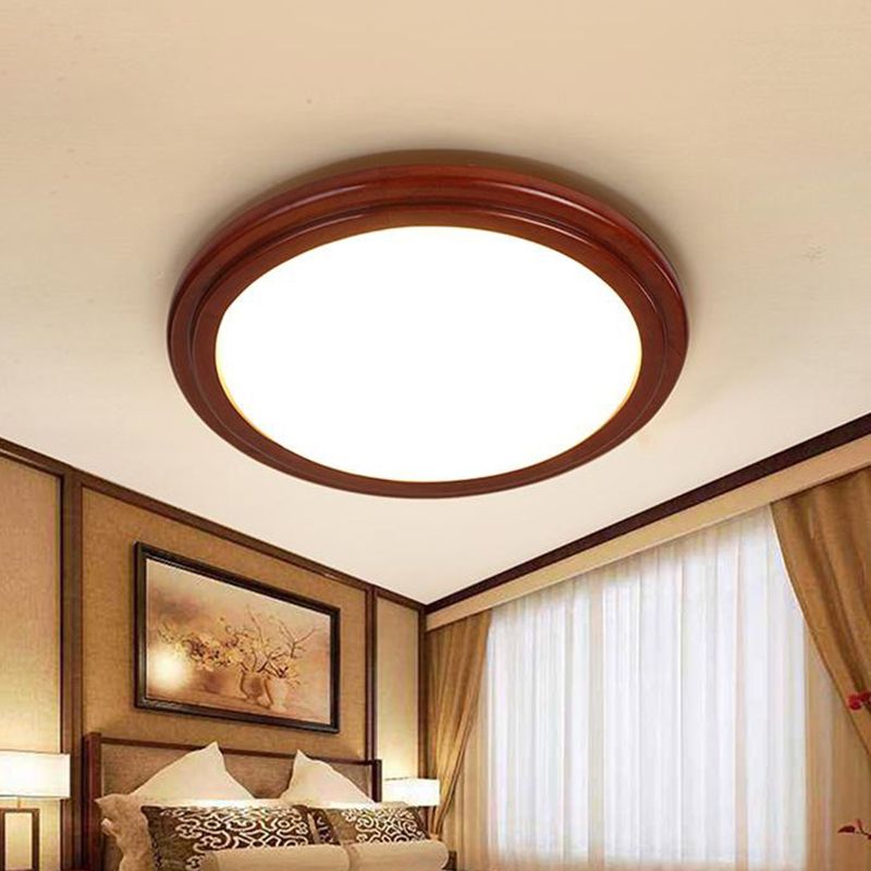 Minimalist Decke Flush Lampe Dunkel Holz Rund LED Unterputz Licht mit Acryl Schatten