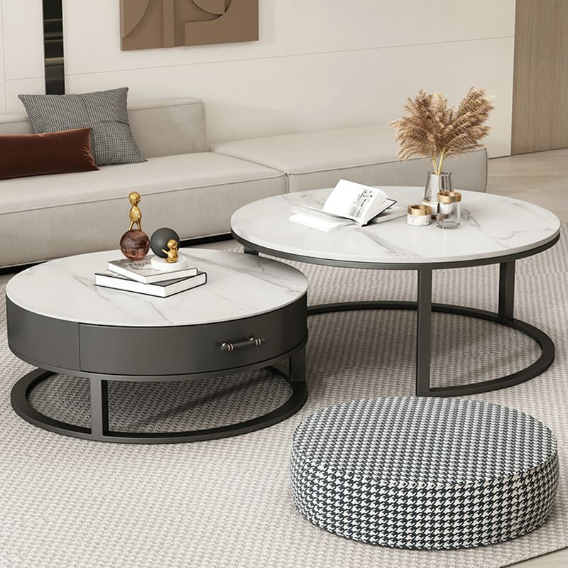 Slate Coffee Table Set Frame Cocktail Table with Storage Drawers