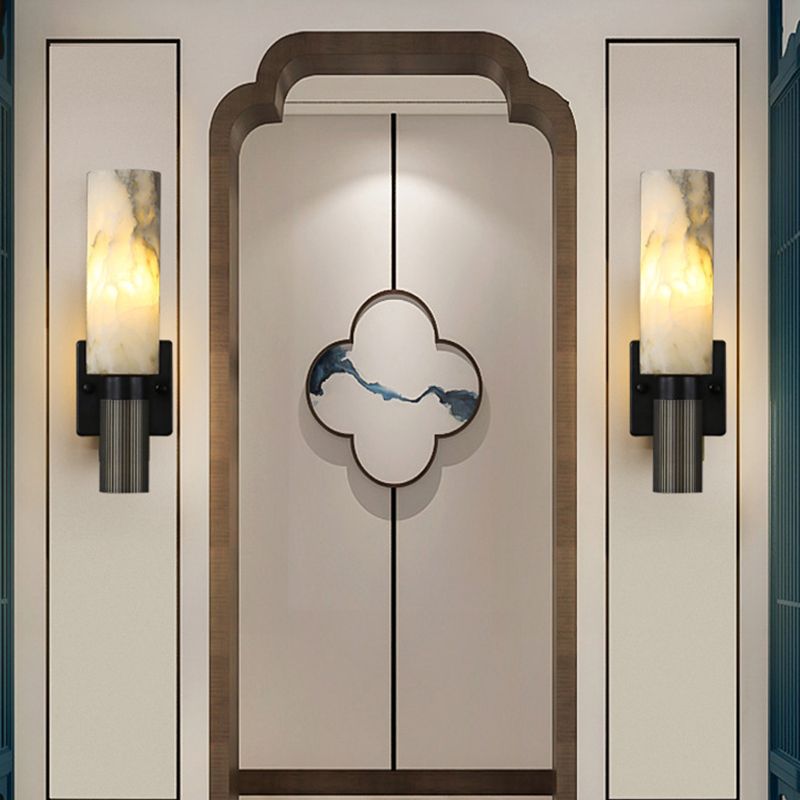 Nordic Metal Wall Light Cylinder 15" High Wall Sconce with Mica for Living Room