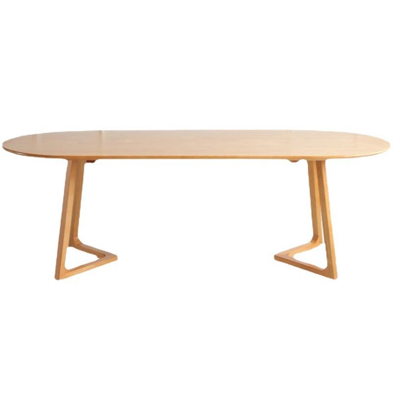 Solid Wood Contemporary Oval Table Pine Wood Top Table with Sled Base