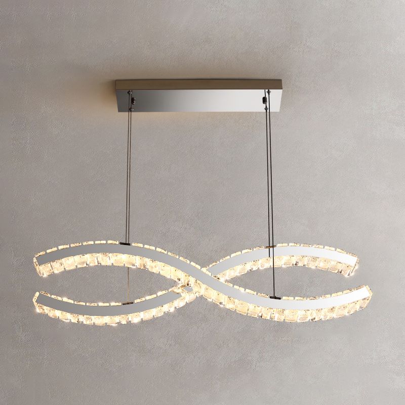 2 Light Linear Island Lights Modernism Crystal Island Light Fixtures in Silver Finish