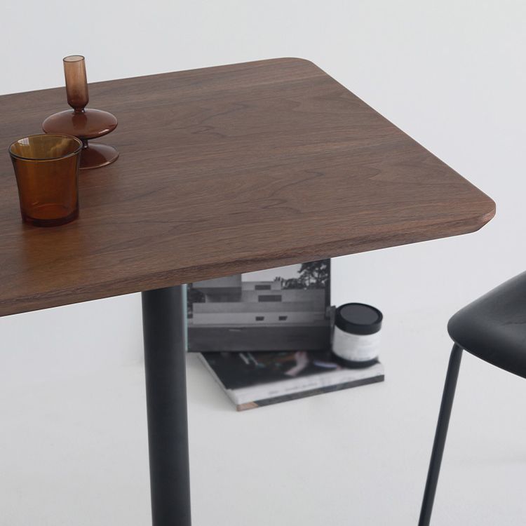 Metal Industrial Square Dining Table Solid Wood Top Indoor Table with Pedestal Base