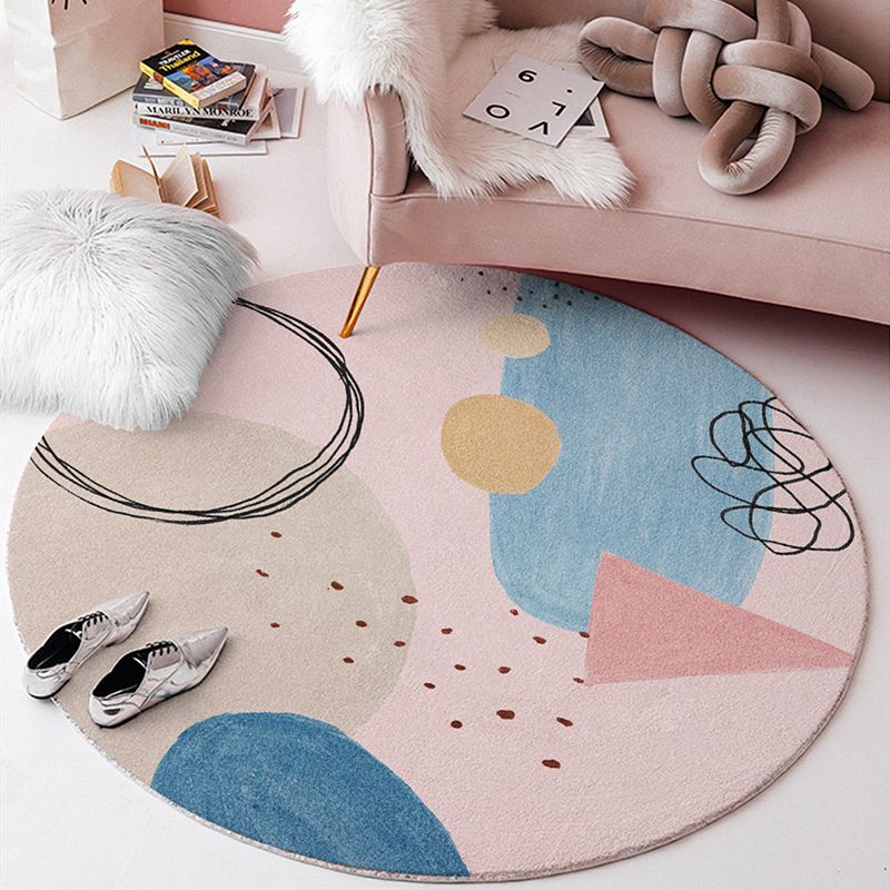 Modern Living Room Area Rug Round Contrast Panel Carpet Polyester Area Rug with Non-Slip Backing