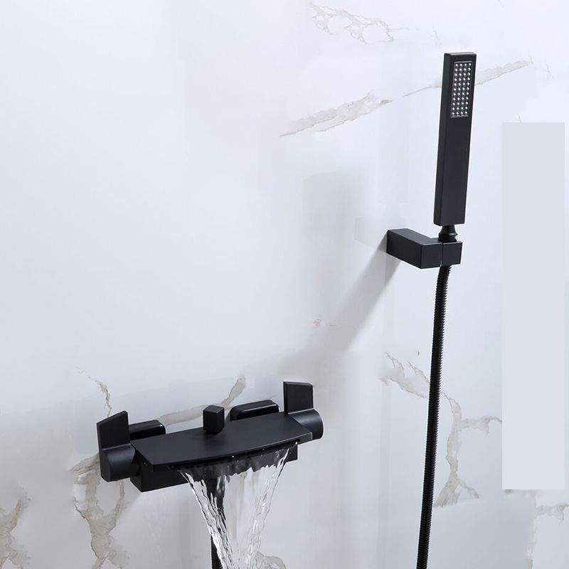 Waterfall Spout Tub Filler Handshower Lever Handle Wall-Mounted Shower Hose Tub Faucet