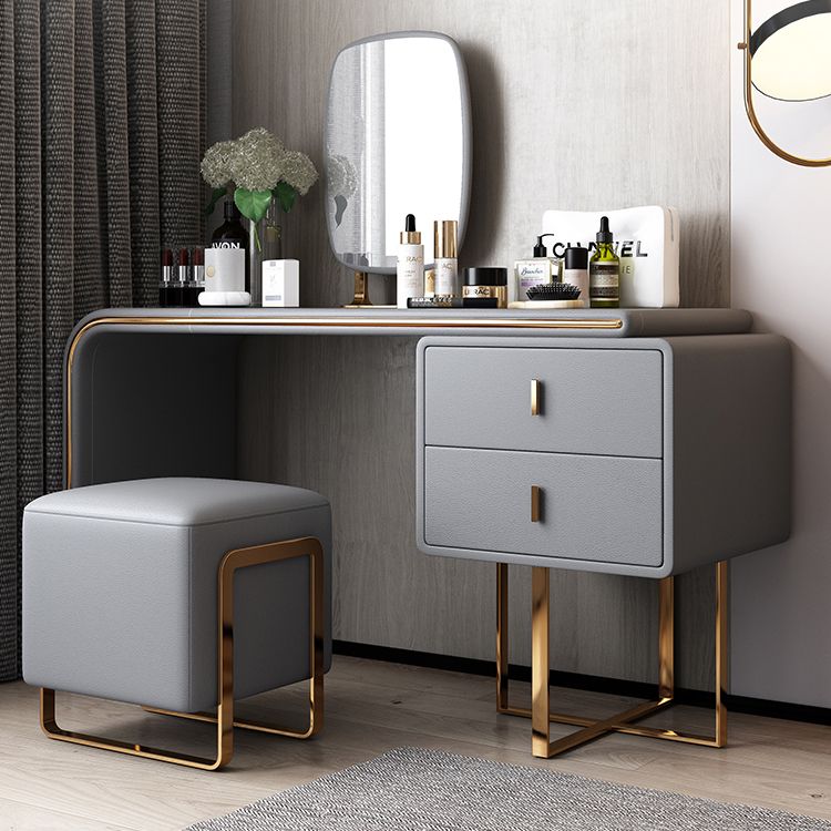 Faux Leather Make-up Vanity Wood Vanity Dressing Table with 2 Storage Drawers