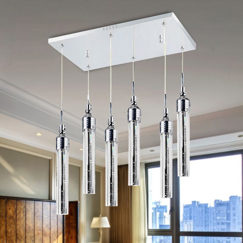 Tube dormitorio clúster colgante cristal 6 luces luz de techo colgante contemporánea en cromo, luz cálida/blanca