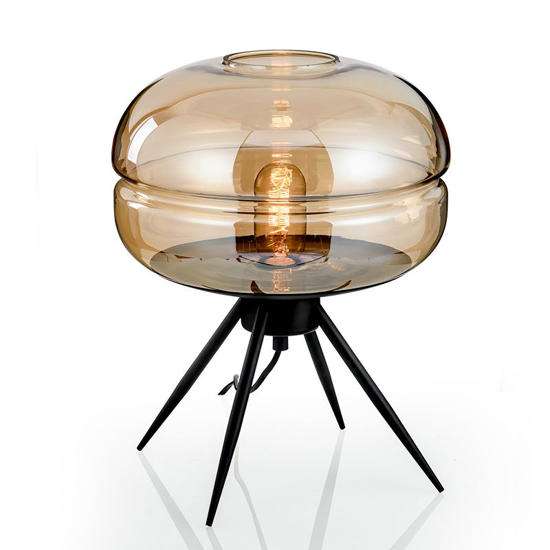 Black Drum Indoor Table Lamp in Modern Creative Style Wrought Iron Table Light with Glass Shade