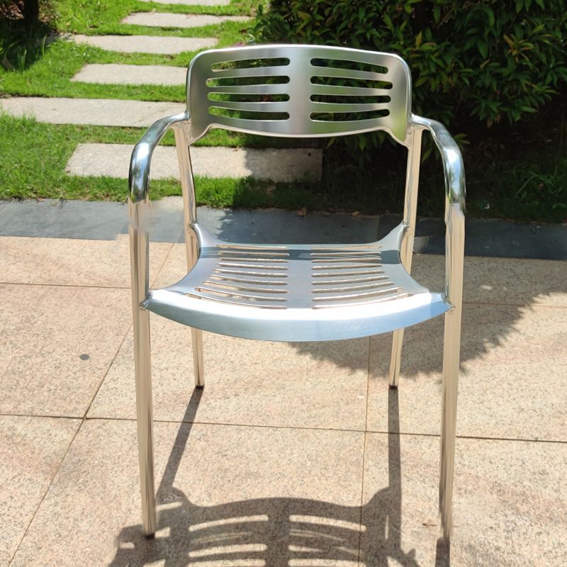 Silver Stacking Outdoors Modern Metal Dining Chairs Patio Dining Chair
