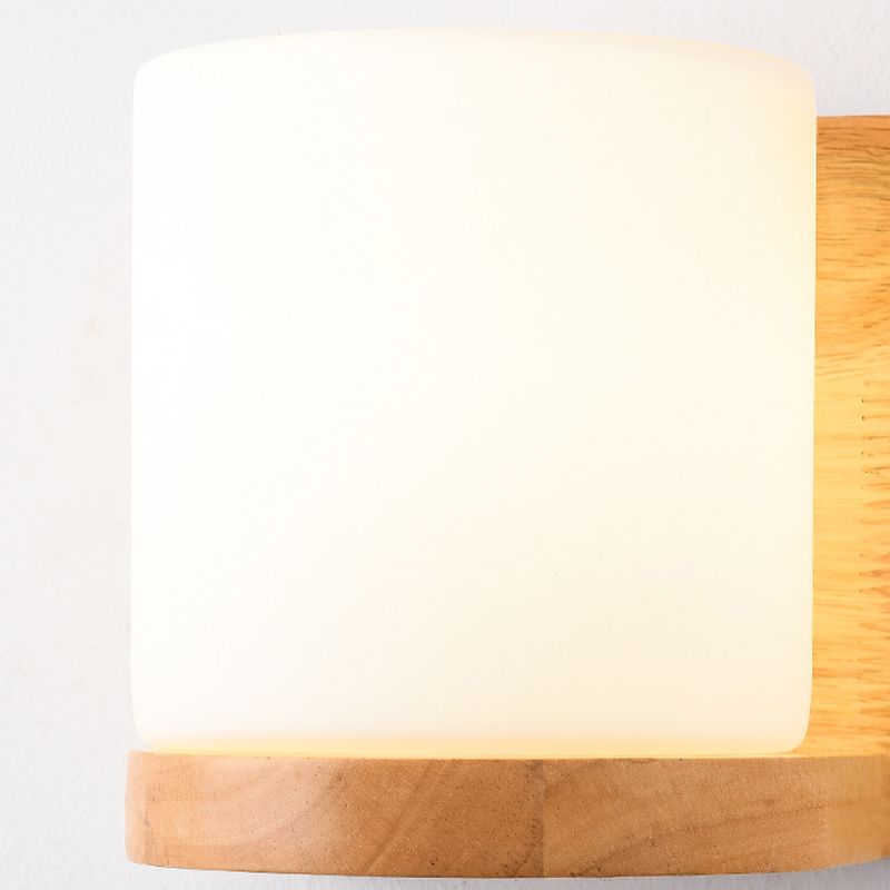 Modern Style Cylinder Shade Wall Light Wood 1 Light Sconces for Living Room without Plant
