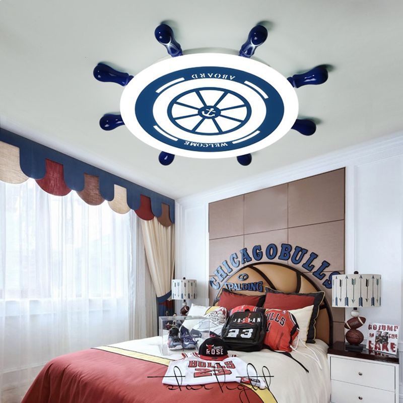 Rudder Flush Mount Lighting Kids Acrylique LED Blue Ceiling montés Fixture for Bedroom, Warm / White Light