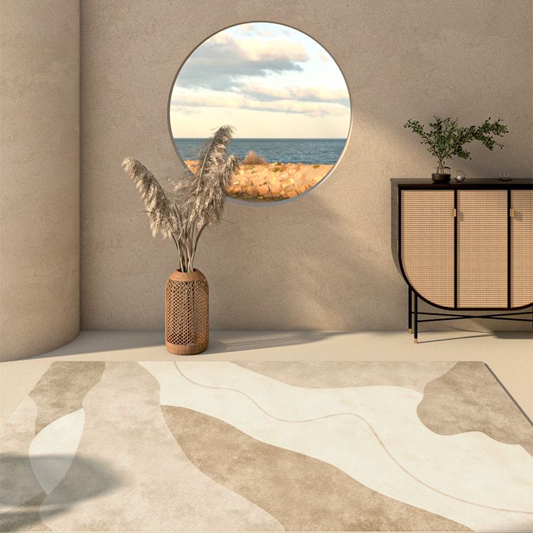 Comfort Geometric Printed Rug Apricot Tone Polyester Area Carpet Non-Slip Backing Rug for Home Decoration