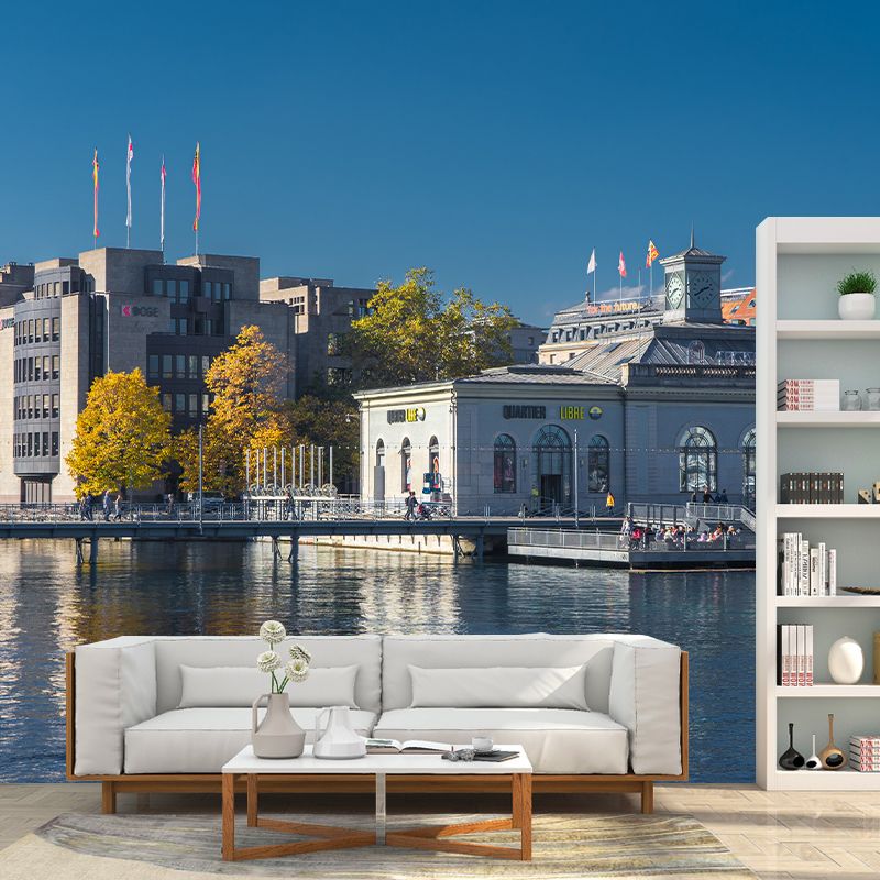 Modern City Landscape Mural Wallpaper Bedroom Office Wall Art, Custom Size Available