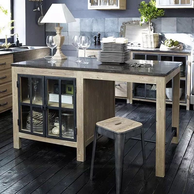 Modern Kitchen Island Dining Room Prep Table with Storage Cabinet
