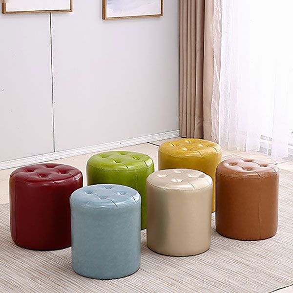 Tufted Ottoman Tear Resistant Faux Leather Contemporary Footstool Ottoman