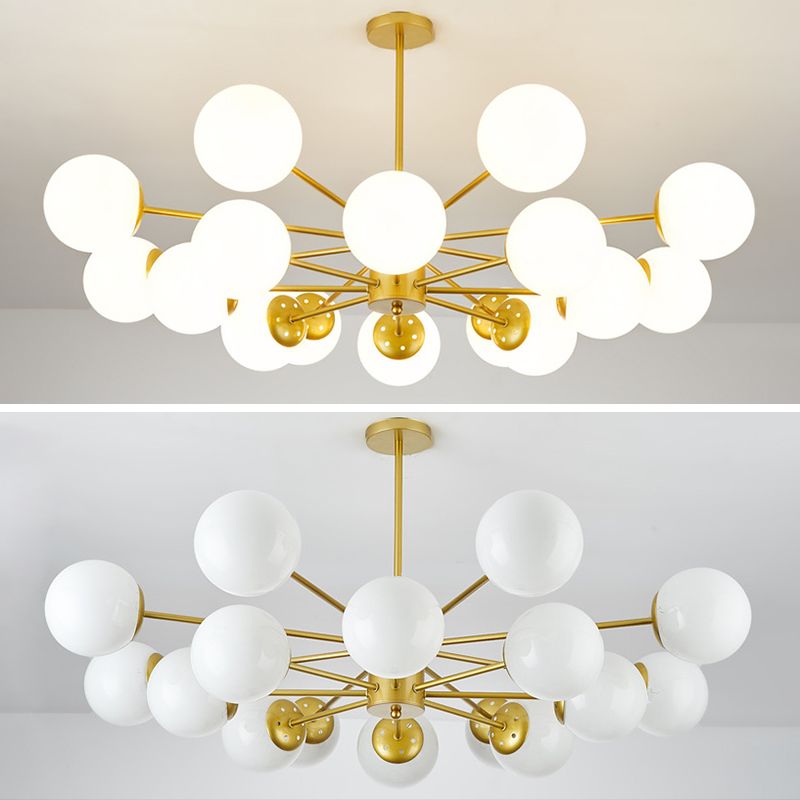 Noordse stijl eenvoud kroonluchter wit glas bol schaduw meerdere lichten suspensielamp voor woonkamer