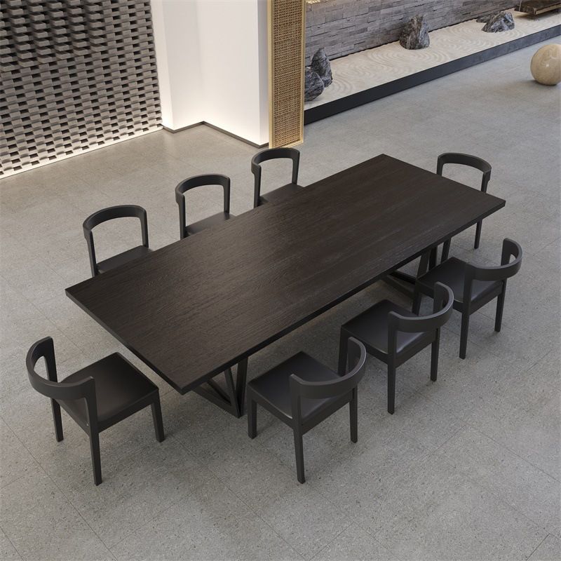 Industrial 1/2/7/9 Pieces Rectangle Dining Set Solid Wood Top Dining Table Set in Black