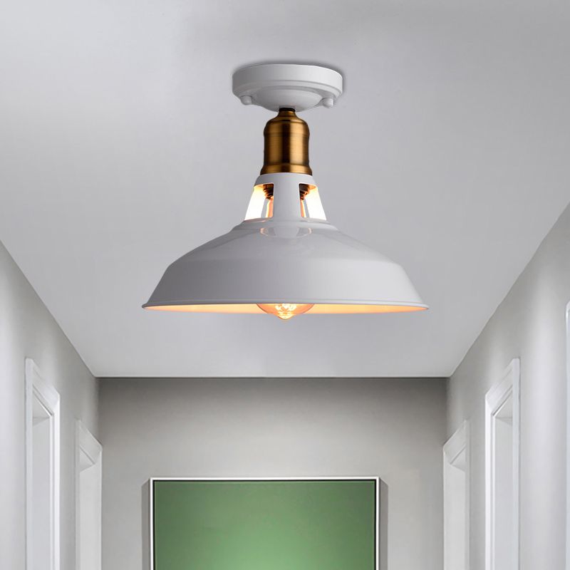 Plafonnier de grange rétro élégant, 1 lumière en métal, luminaire Semi-affleurant en noir/blanc pour Foyer