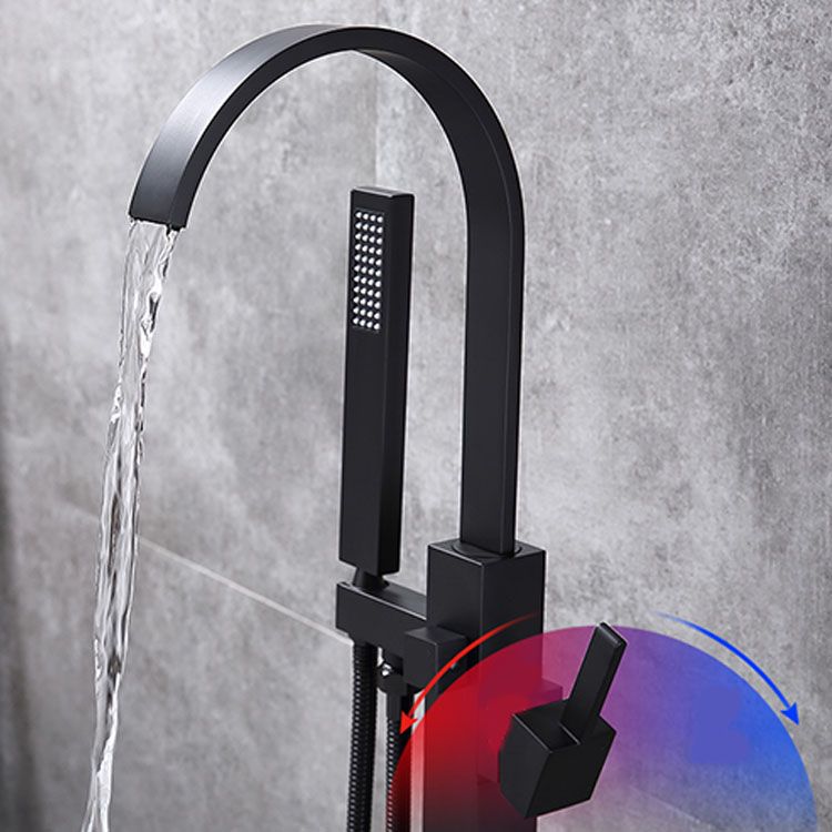 Contemporary Brass Freestanding Tub Filler with Hose Floor Mounted Bathroom Faucet