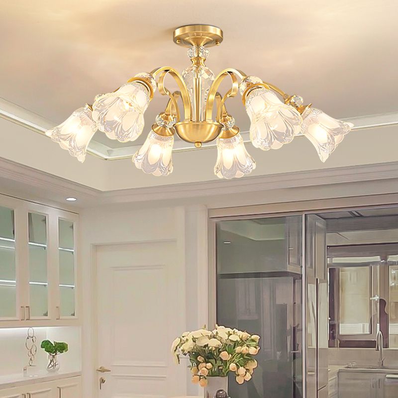 Bell Shape Crystal Flush Light Modern Style Multi Lights Flush Mount Ceiling Light in Gold