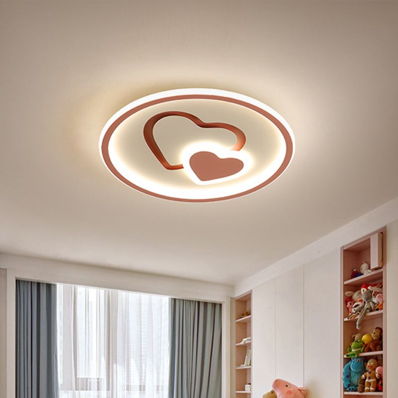 Heart Shaped Thin LED Ceiling Light Modern Acrylic Bedroom Circle Flush Mount in Black/Pink/Blue, 16"/19.5" Width