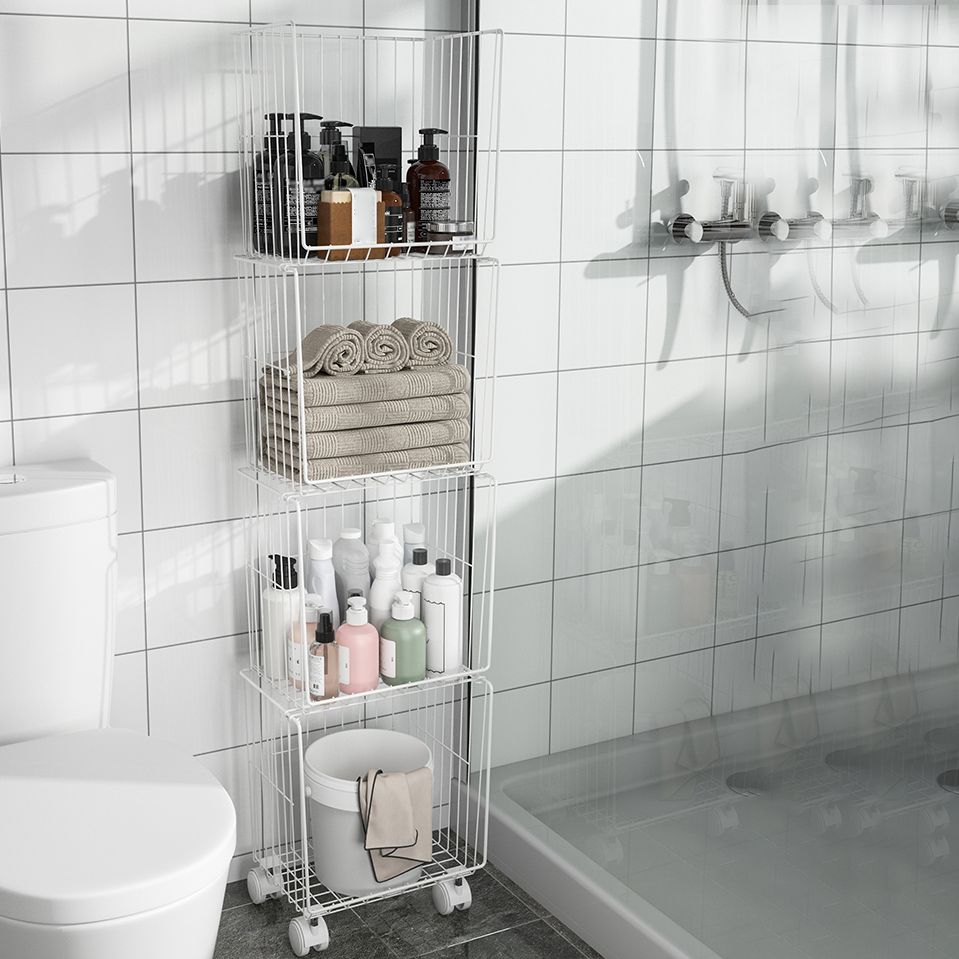 Modern Style Bookshelf Closed Back Metal Bookcase with Caster Wheels for Home Use