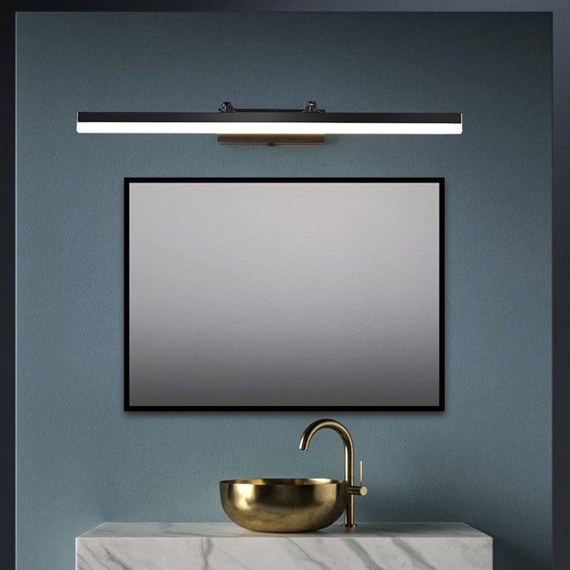Metal Linear Wall Sconce Modern 1 Light Swing Arm Mirror Wall Mount Light Fixture in Black