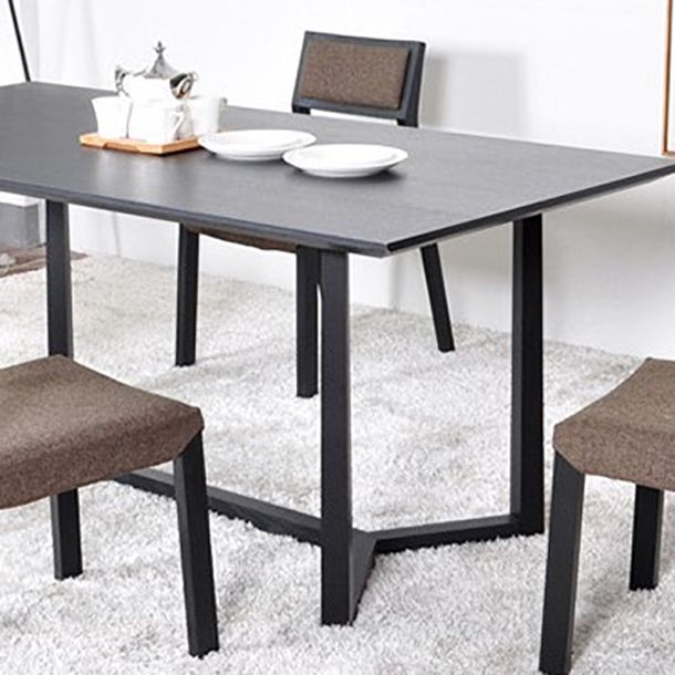 Rectangle Black Industrial Dining Table Pine Solid Wood Table with Trestle Base