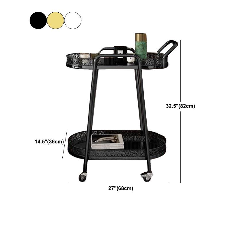 Contemporary Oval Glass Prep Table 32.28"H Rolling Prep Table for Dining Room