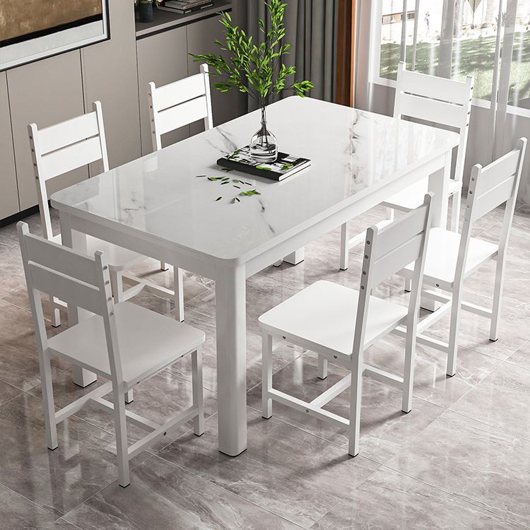Modern Rectangular Glass Top Dining Table with White and Black 4 Foot
